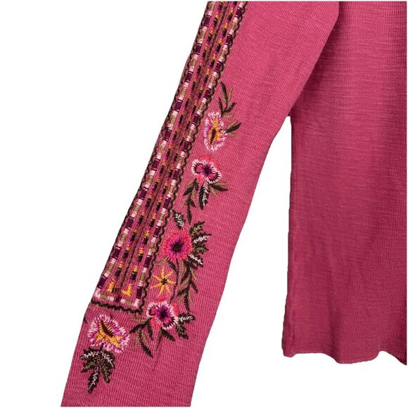 Sundance Floral Embroidered Long Sleeve V-Neck Top Size XS Pink Boho Hippie Y2K - Picture 5 of 8
